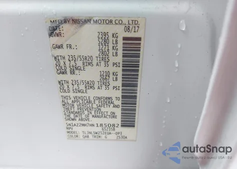 2017 Nissan Murano Platinum z USA, uszkodzony, nr VIN 5N1AZ2MH7HN185082